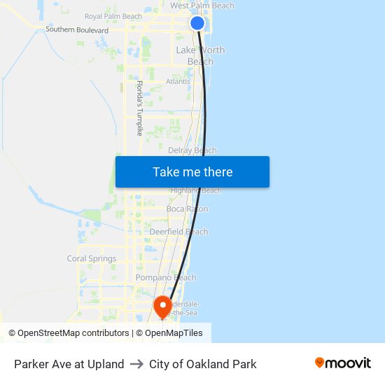 Parker Ave at Upland to City of Oakland Park map
