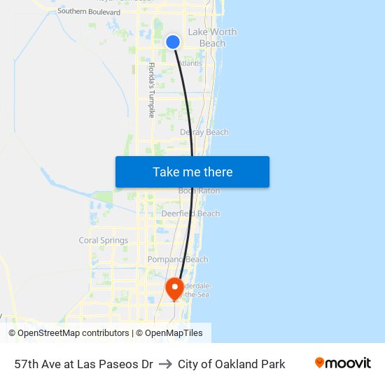 57th Ave at Las Paseos Dr to City of Oakland Park map