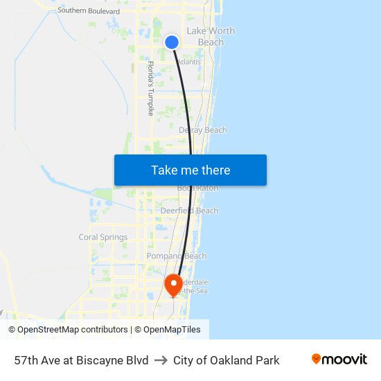 57th Ave at Biscayne Blvd to City of Oakland Park map
