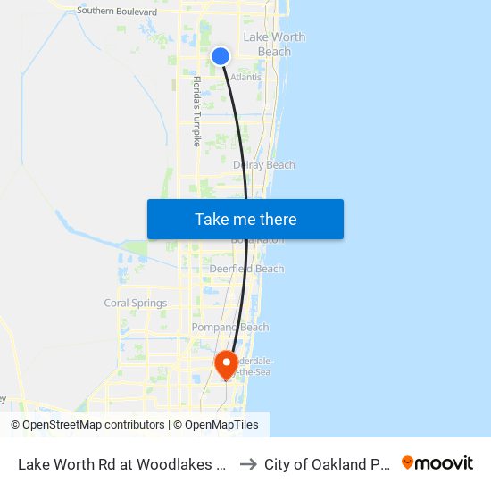 Lake Worth Rd at Woodlakes Blvd to City of Oakland Park map