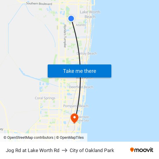 Jog Rd at Lake Worth Rd to City of Oakland Park map