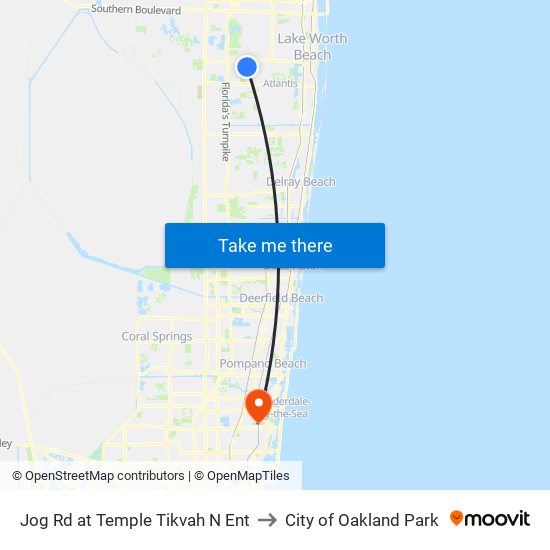 Jog Rd at Temple Tikvah N Ent to City of Oakland Park map