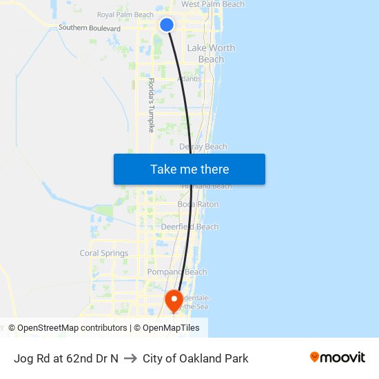 Jog Rd at 62nd Dr N to City of Oakland Park map
