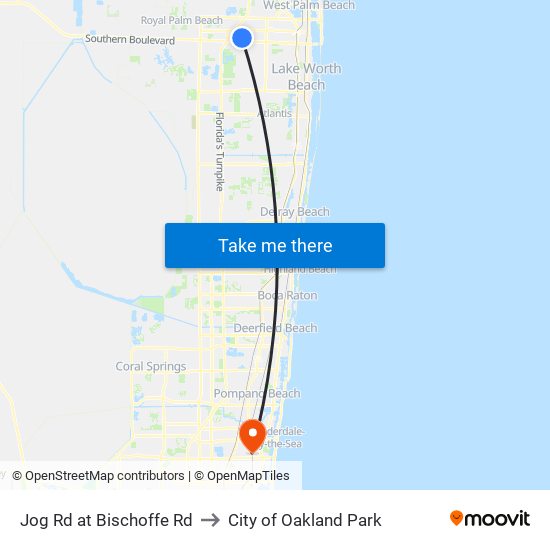 Jog Rd at Bischoffe Rd to City of Oakland Park map