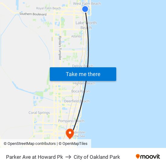 Parker Ave at Howard Pk to City of Oakland Park map