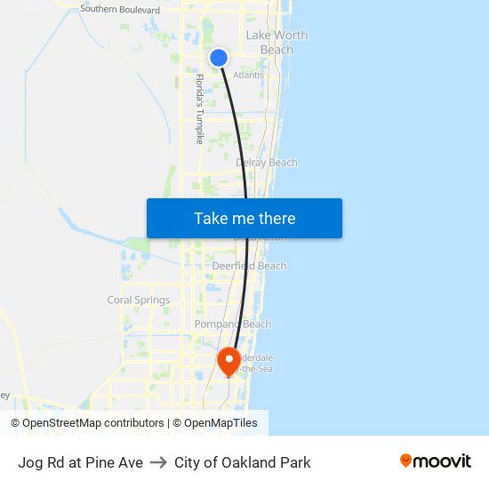 Jog Rd at Pine Ave to City of Oakland Park map