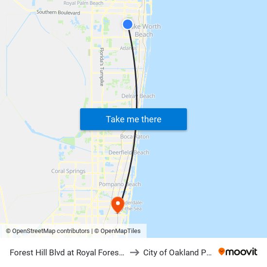 Forest Hill Blvd at Royal Forest Ct to City of Oakland Park map