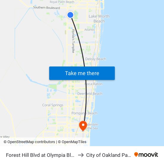 Forest Hill Blvd at Olympia Blvd to City of Oakland Park map