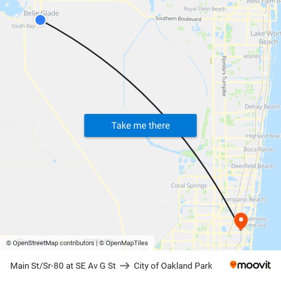 MAIN ST/SR-80 at SE AV G ST to City of Oakland Park map