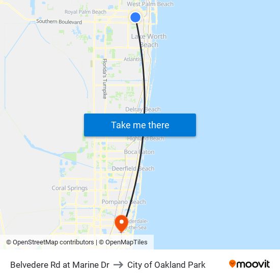 BELVEDERE RD at MARINE DR to City of Oakland Park map