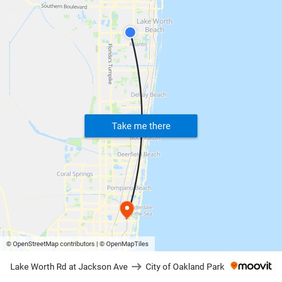 Lake Worth Rd at Jackson Ave to City of Oakland Park map