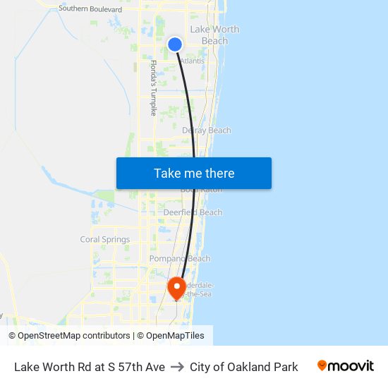 Lake Worth Rd at S 57th Ave to City of Oakland Park map