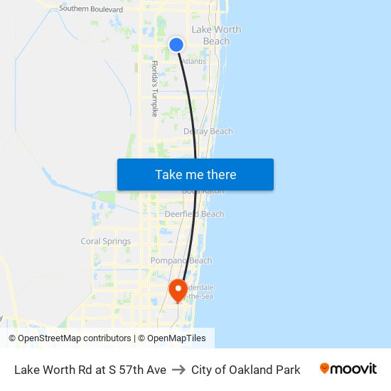 LAKE WORTH RD at S 57TH AVE to City of Oakland Park map