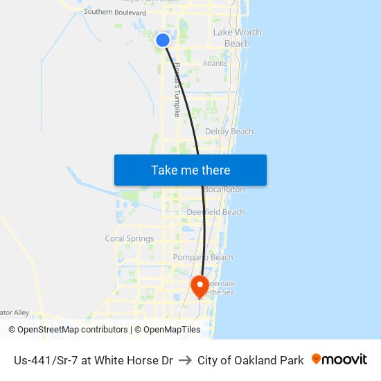 US-441/SR-7 at WHITE HORSE DR to City of Oakland Park map