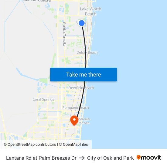 Lantana Rd at Palm Breezes Dr to City of Oakland Park map