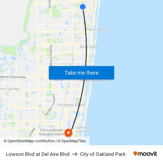 Lowson Blvd at Del Aire Blvd to City of Oakland Park map