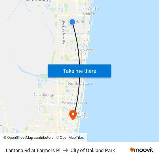 Lantana Rd at  Farmers Pl to City of Oakland Park map