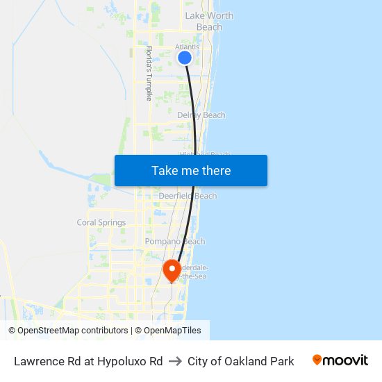 Lawrence Rd at Hypoluxo Rd to City of Oakland Park map