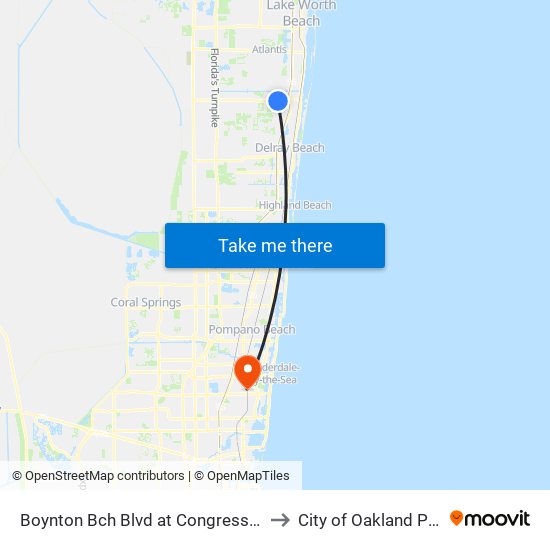 Boynton Bch Blvd at  Congress Ave to City of Oakland Park map