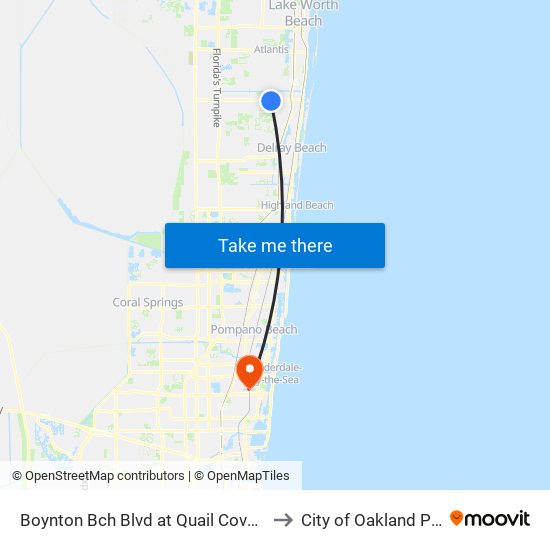 Boynton Bch Blvd at Quail Covey Rd to City of Oakland Park map