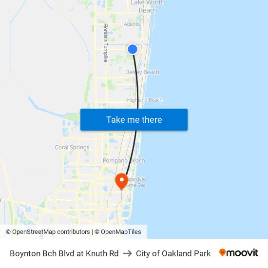 Boynton Bch Blvd at Knuth Rd to City of Oakland Park map