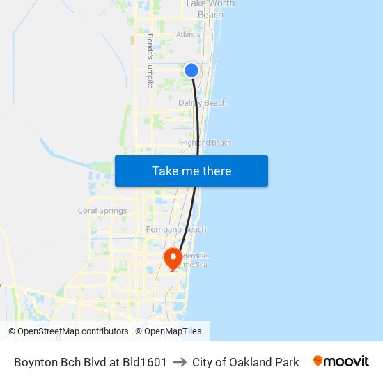 Boynton Bch Blvd at Bld1601 to City of Oakland Park map