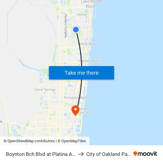 Boynton Bch Blvd at Platina Ave to City of Oakland Park map