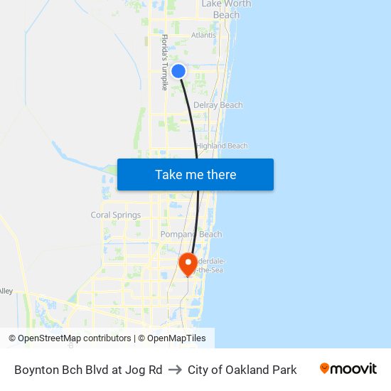 Boynton Bch Blvd at Jog Rd to City of Oakland Park map