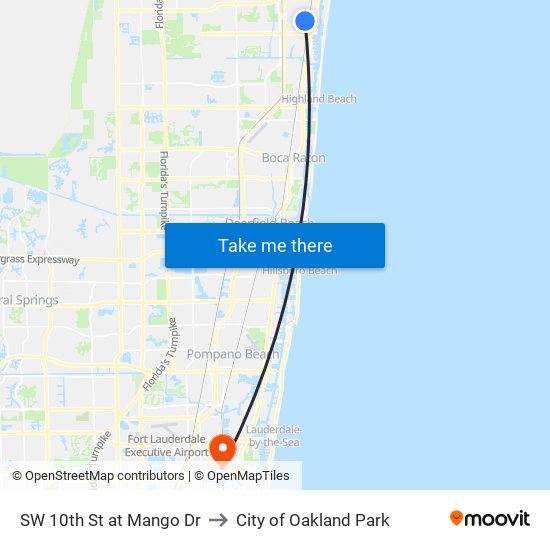 SW 10TH ST at MANGO DR to City of Oakland Park map