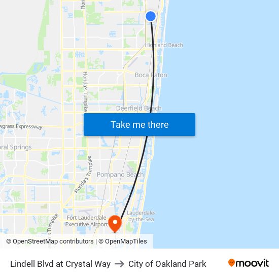 Lindell Blvd at Crystal Way to City of Oakland Park map