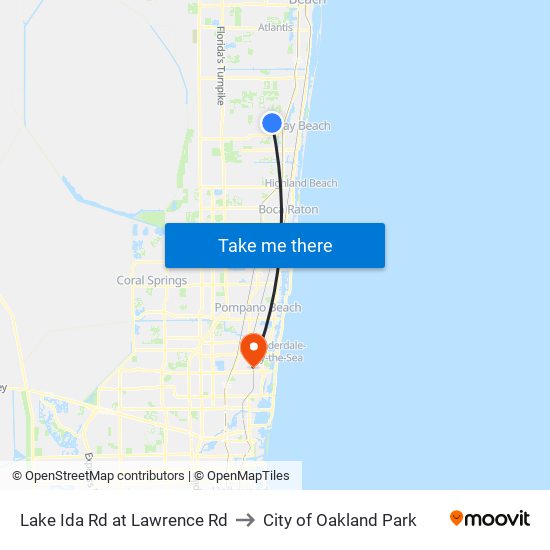 Lake Ida Rd at  Lawrence Rd to City of Oakland Park map