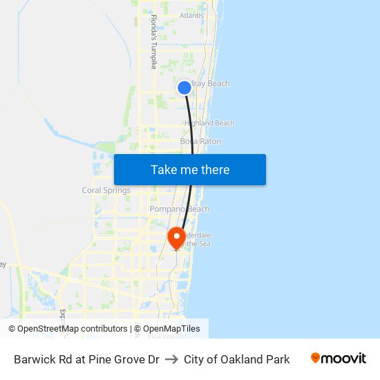Barwick Rd at  Pine Grove Dr to City of Oakland Park map