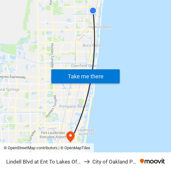 Lindell Blvd at Ent To Lakes Of Del to City of Oakland Park map