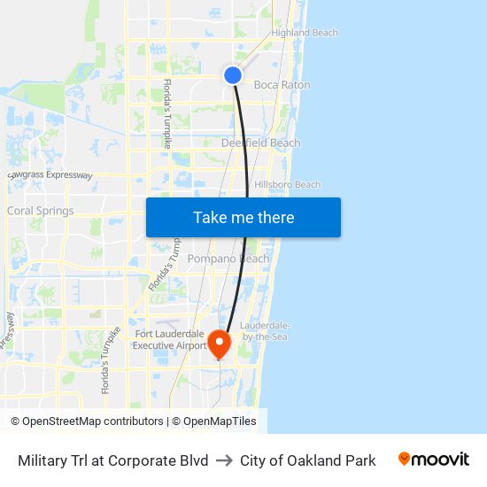 Military Trl at  Corporate Blvd to City of Oakland Park map