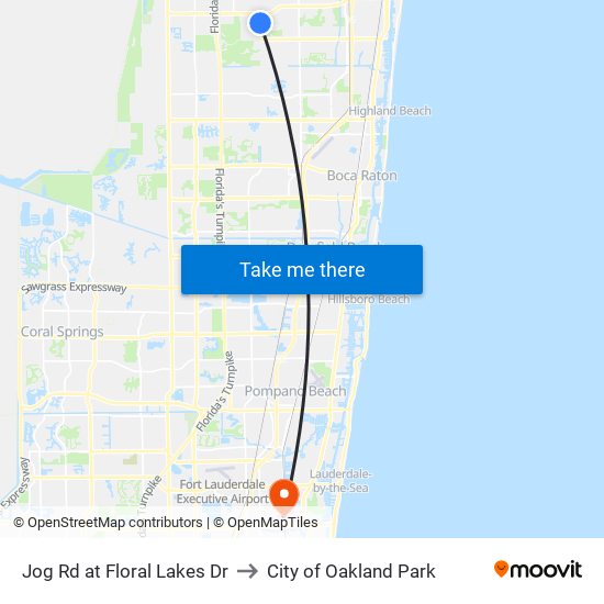 Jog Rd at Floral Lakes Dr to City of Oakland Park map