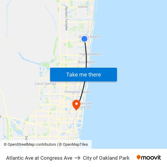 Atlantic Ave at Congress Ave to City of Oakland Park map