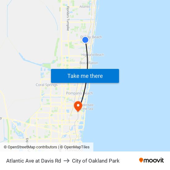 Atlantic Ave at Davis Rd to City of Oakland Park map