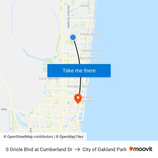 S Oriole Blvd at  Cumberland Dr to City of Oakland Park map