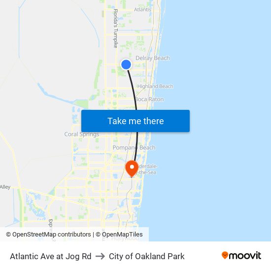 Atlantic Ave at Jog Rd to City of Oakland Park map