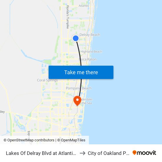 Lakes Of Delray Blvd at  Atlantic Av to City of Oakland Park map