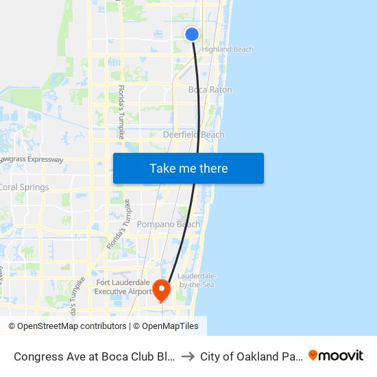 CONGRESS AVE at BOCA CLUB BLVD to City of Oakland Park map