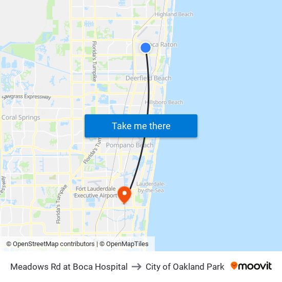 Meadows Rd at Boca Hospital to City of Oakland Park map