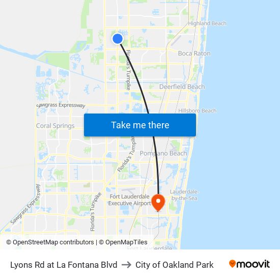 Lyons Rd at  La Fontana Blvd to City of Oakland Park map