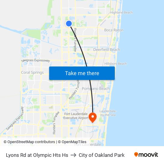 Lyons Rd at  Olympic Hts Hs to City of Oakland Park map