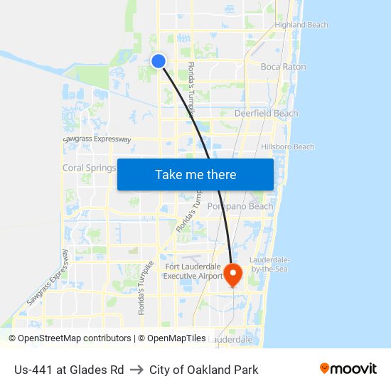 Us-441 at Glades Rd to City of Oakland Park map