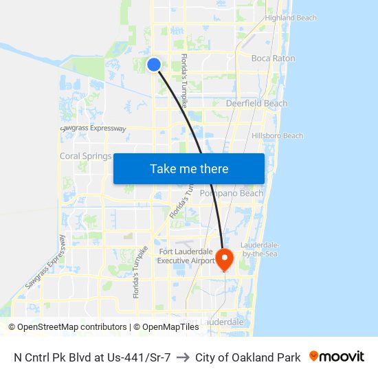 N Cntrl Pk Blvd at  Us-441/Sr-7 to City of Oakland Park map