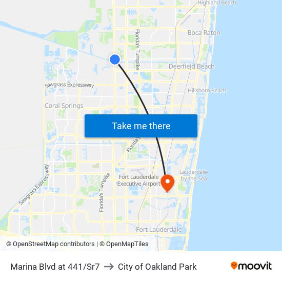 MARINA BLVD at 441/SR7 to City of Oakland Park map