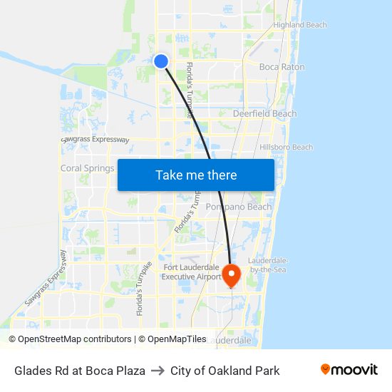 Glades Rd at Boca Plaza to City of Oakland Park map