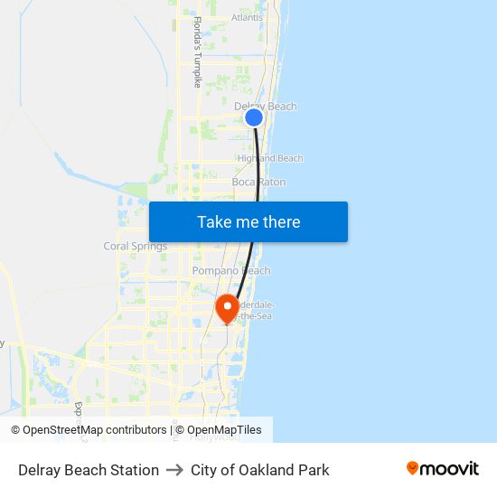 Delray Beach Station to City of Oakland Park map
