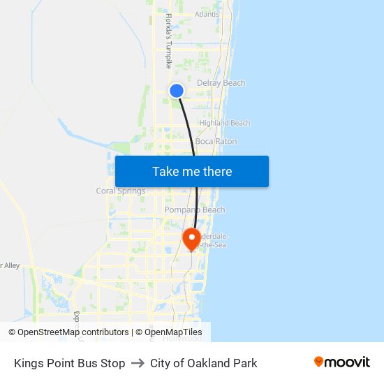 Kings Point Bus Stop to City of Oakland Park map